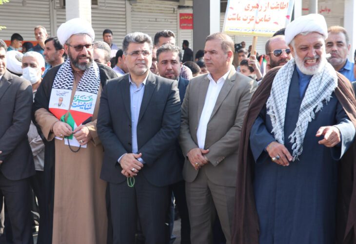 حضور شهردار، اعضای شورای اسلامی شهر و کارکنان شهرداری مسجدسلیمان در راهپیمایی ۱۳ آبان