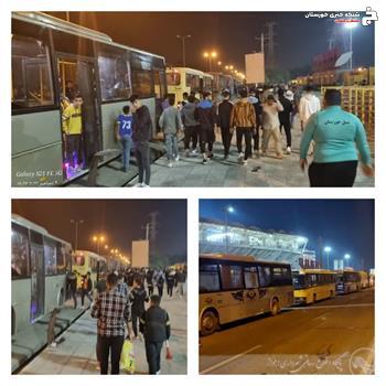 خدمات دهی ناوگان سازمان اتوبوسرانی اهواز به تماشاگران مسابقه فوتبال بین تیمهای فولاد خوزستان و استقلال تهران